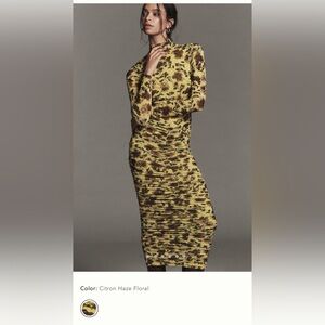 AFRM Cruz Long-Sleeve Mock-Neck Maxi Dress Citron Haze Floral print size small